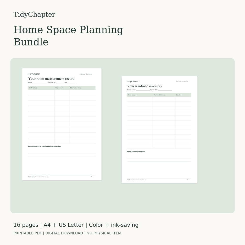 Home Space Planning Bundle two-pack printable PDF bundle in A4 and US Letter