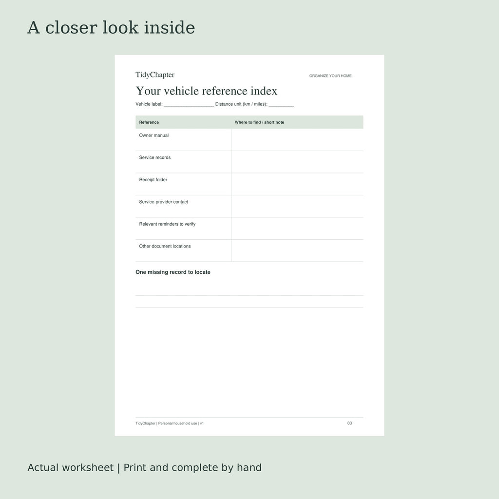 Vehicle Care & Personal Mileage Log actual worksheet preview