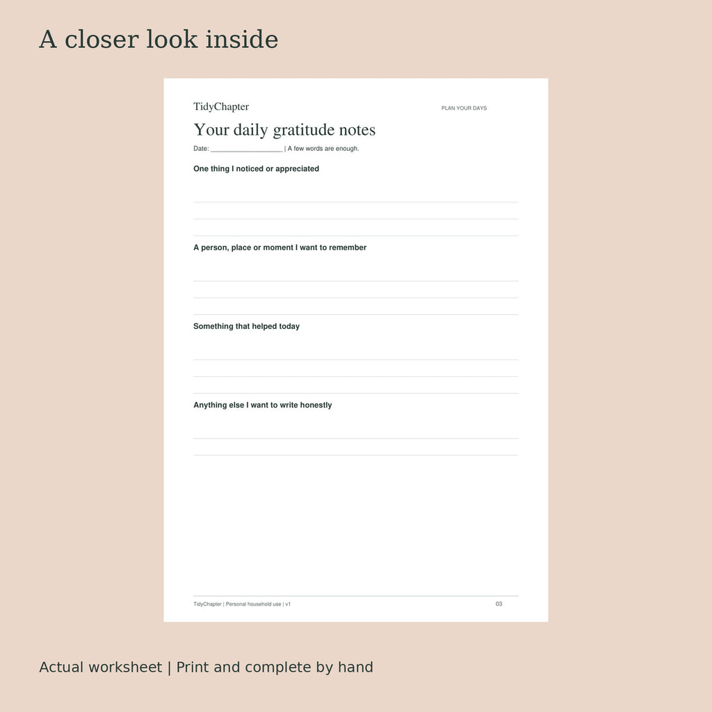Gratitude & Everyday Reflection Journal actual worksheet preview