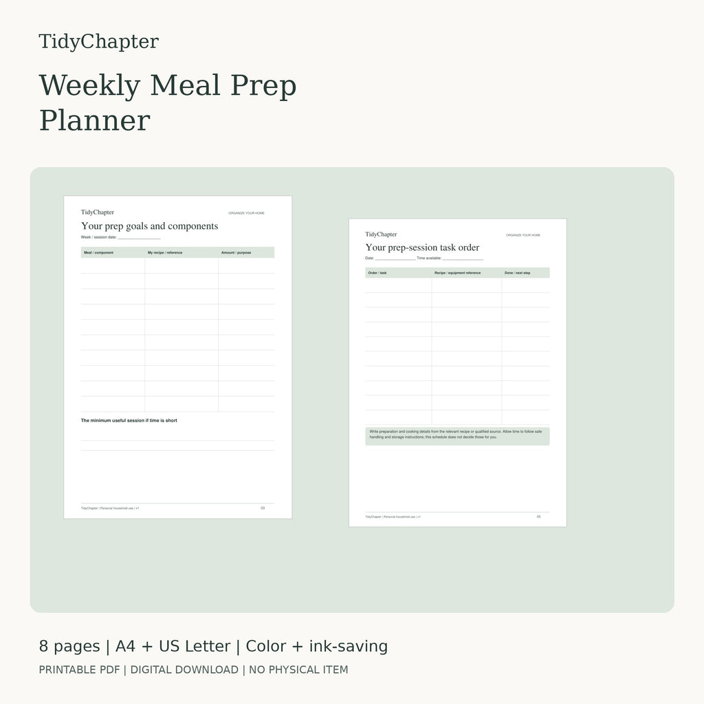 Weekly Meal Prep Planner printable PDF pack in A4 and US Letter