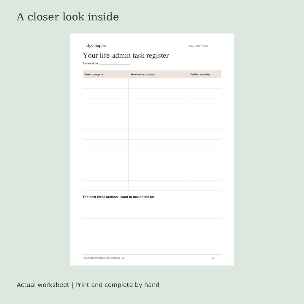 Life Admin & Digital Files Bundle actual worksheet preview