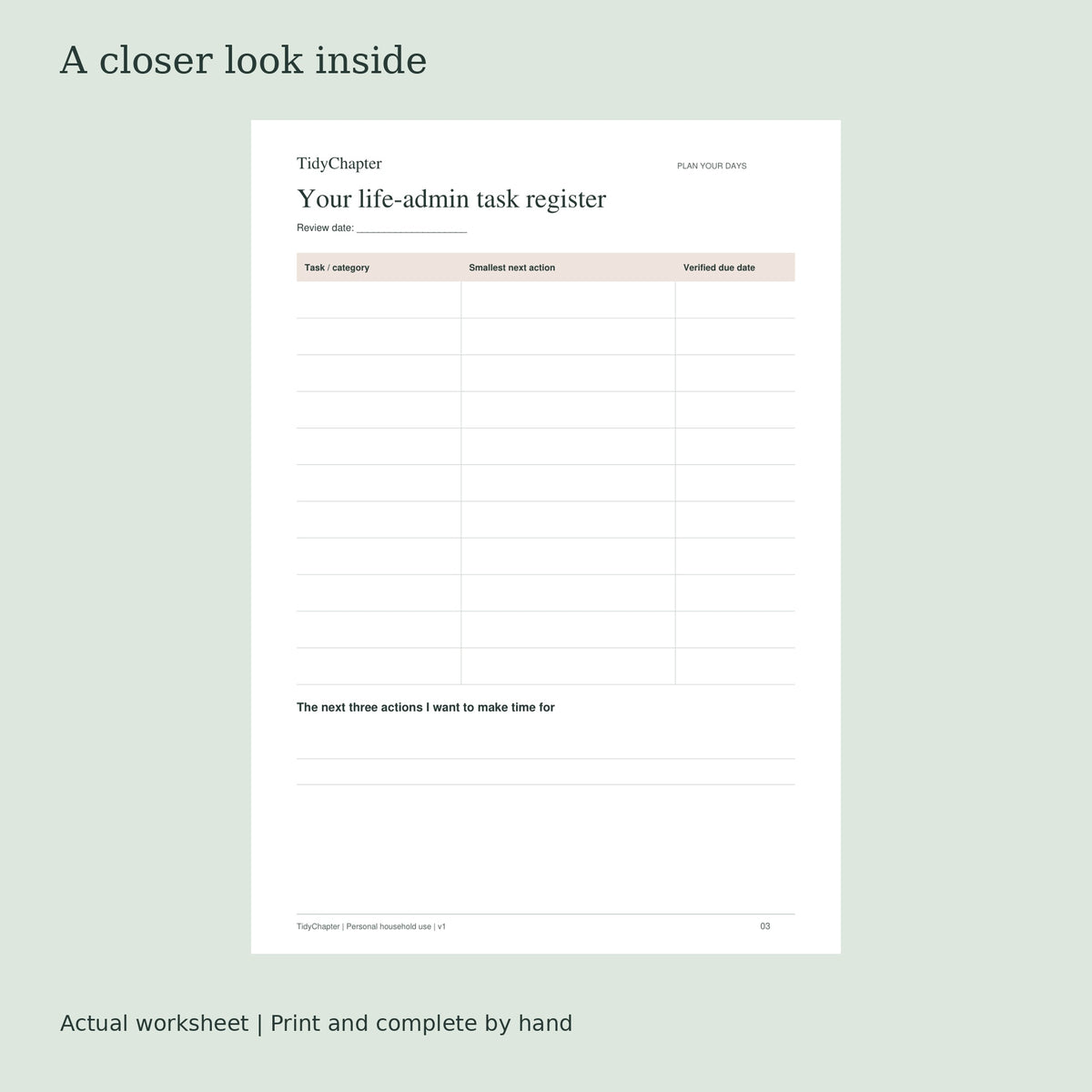 Life Admin & Digital Files Bundle actual worksheet preview