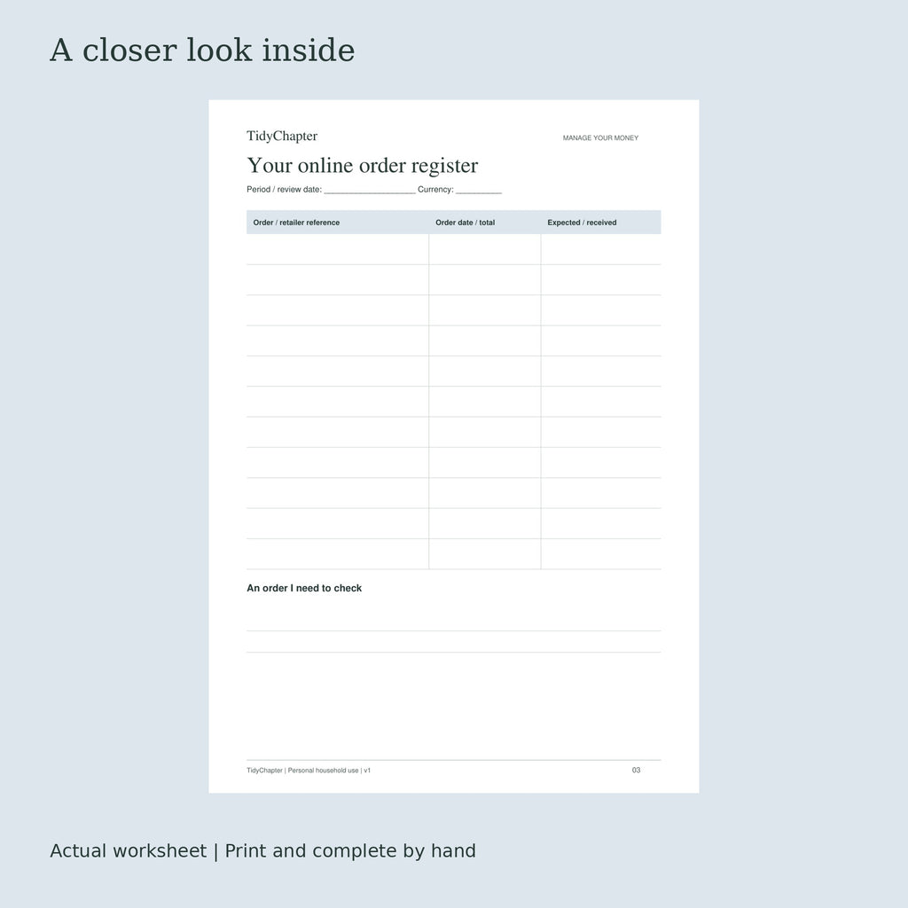 Online Orders & Returns Tracker actual worksheet preview