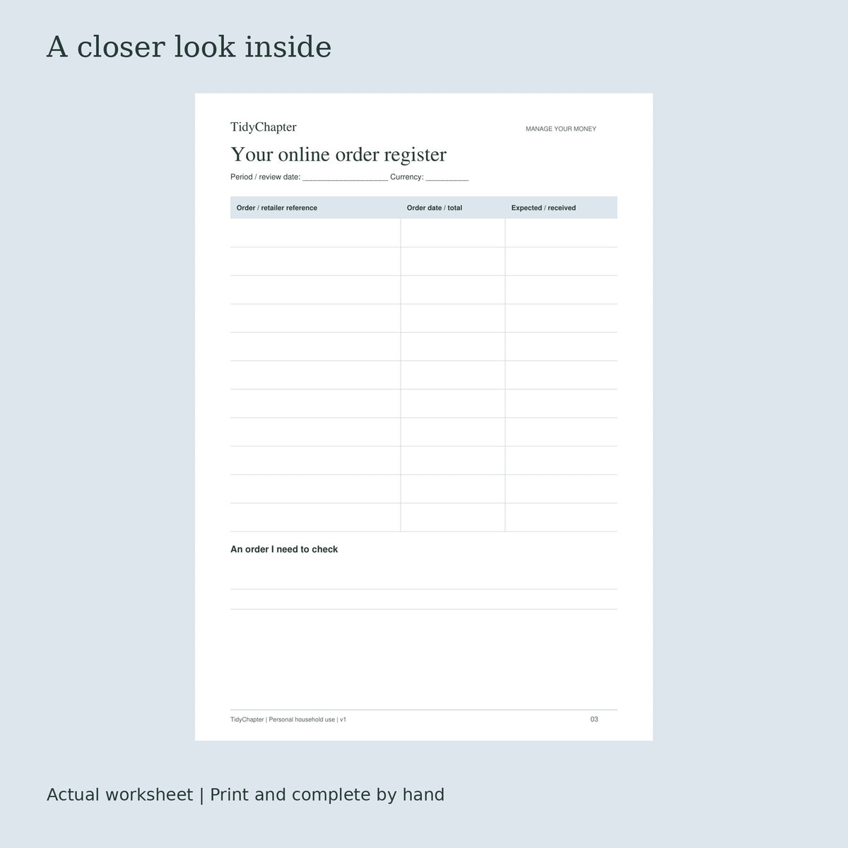 Online Orders & Returns Tracker actual worksheet preview
