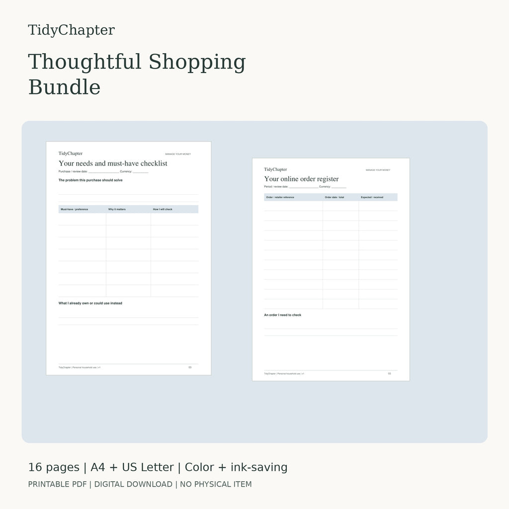 Thoughtful Shopping Bundle two-pack printable PDF bundle in A4 and US Letter
