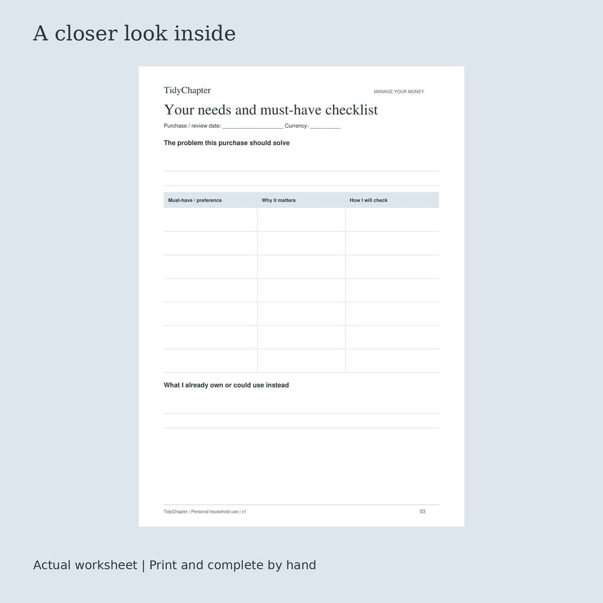 Thoughtful Shopping Bundle actual worksheet preview