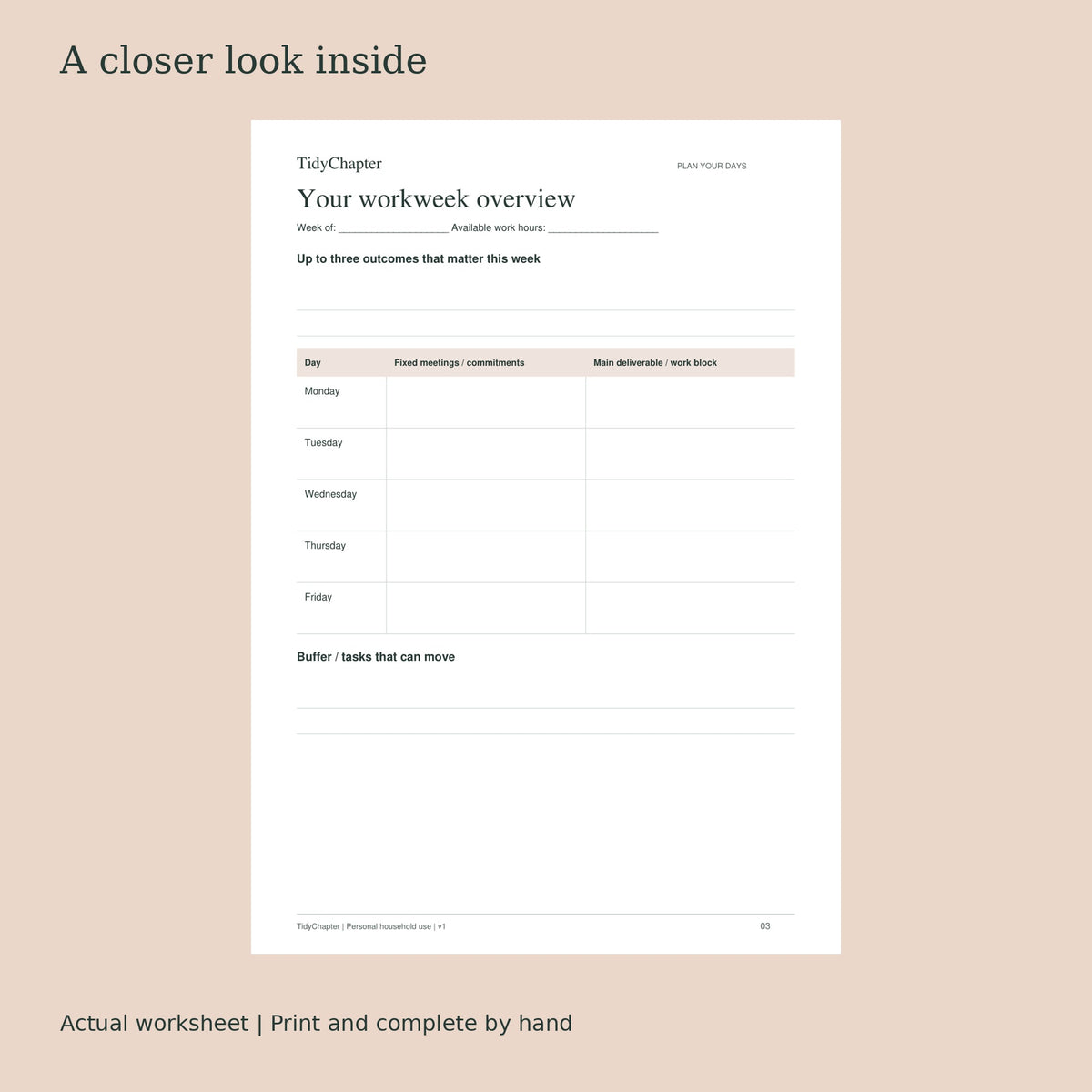 Work-from-Home Week Planner actual worksheet preview